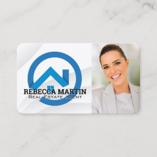 Blaues Immobilien-Logo Geschäftsfrau Visitenkarte
