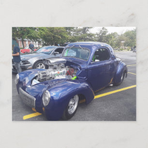 Blaues individuelles Auto Postkarte