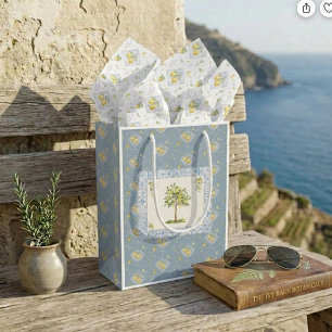 Blaues italienisches Aquarell-Limonienbaum-Fliesen Kleine Geschenktüte