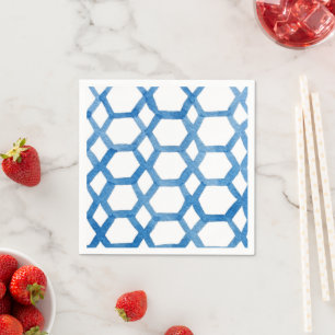 Blaues Japanisches Shibori-Polygon-Aquarellmuster Serviette