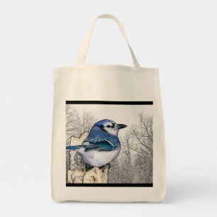Blaues Jay, das Tasche zeichnet