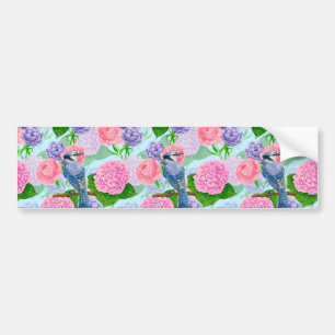 Blaues Jay- und Blume-Aquarellmuster Autoaufkleber