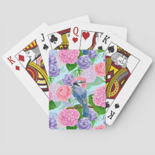 Blaues Jay- und Blume-Aquarellmuster Spielkarten