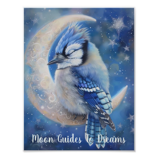 Blaues Jay-Vogel-Baby auf dem Mond Fotodruck (Vorne)