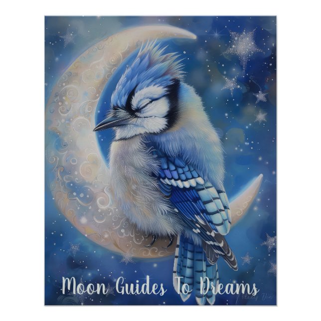 Blaues Jay-Vogel-Baby auf dem Mond Poster (Vorderseite)