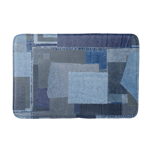 Blaues Jean Patchwork-Denim Shibori Boro Boro Badematte (Vorderseite)