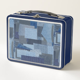 Blaues Jean Patchwork-Denim Shibori Boro Boro Metall Brotdose
