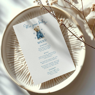 Blaues Jeans-Baby-Denim-Baby-Shower-Menü Menükarte