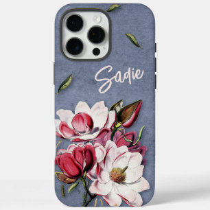 Blaues Jeans Blumenmonogramm iPhone 16 Pro Max Hülle