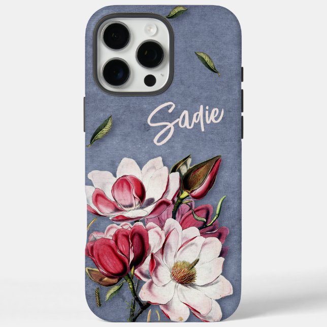 Blaues Jeans Blumenmonogramm iPhone 16 Pro Max Hülle (Rückseite)