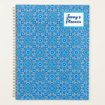 Blaues Kaleidoskop Muster Boho Namensplaner