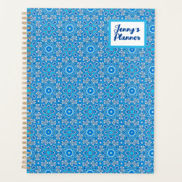 Blaues Kaleidoskop Muster Boho Namensplaner Planer