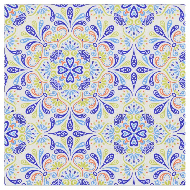 Blaues Kaleidoskop-Muster Stoff (Nahaufnahme)