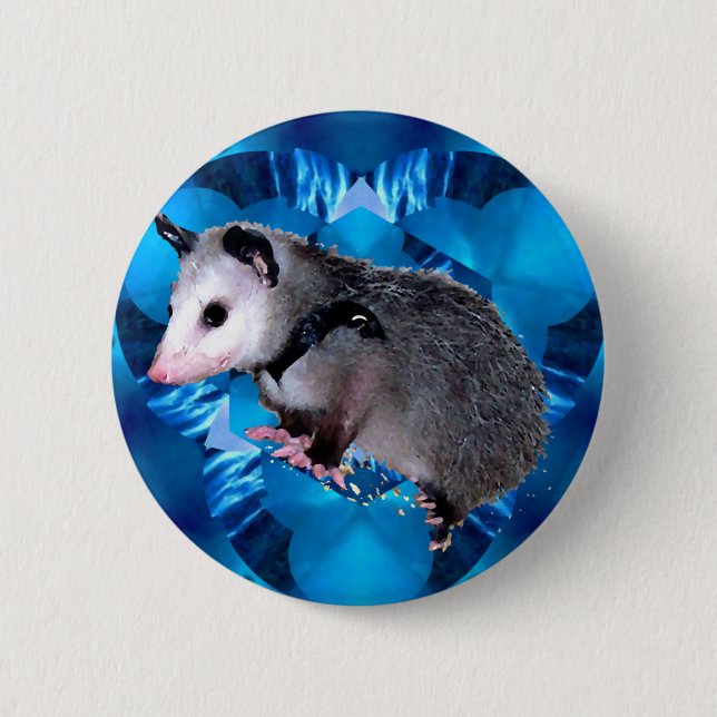 Blaues Kaleidoskop-Opossum Button (Vorderseite)