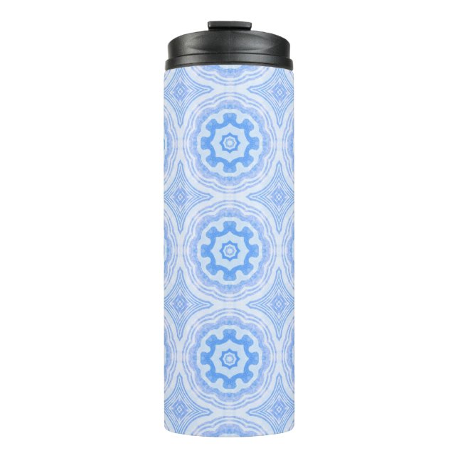 Blaues Kaleidoskopmuster Thermosbecher (Vorderseite)