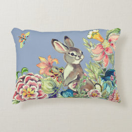 Blaues Kaninchen Blumengarten Chinoiserie Dekokissen