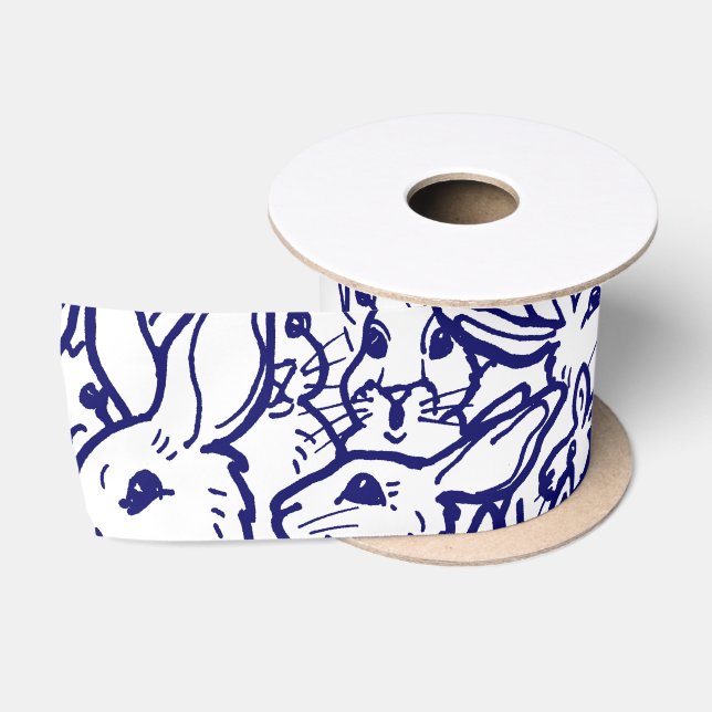 Blaues Kaninchen Bunny Niedlich Whimsical Satinband (Spule)