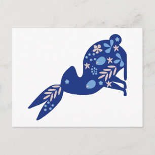 Blaues Kaninchen mit Blume Postkarte