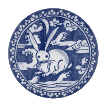 Blaues Kaninchen Wolken Moon Antique Chinoiserie