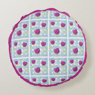Blaues Kariertes CheRry-Throw-Kissen Rundes Kissen
