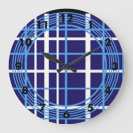 Blaues Kariertes Circles-Design Große Wanduhr
