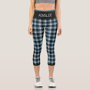 Blaues Kariertes Muster Capri Leggings