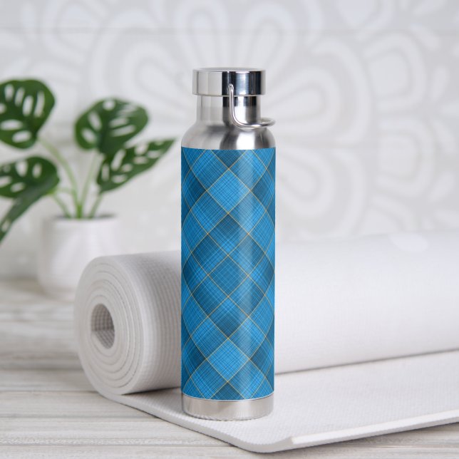 Blaues Kariertes Muster Trinkflasche (Yoga)