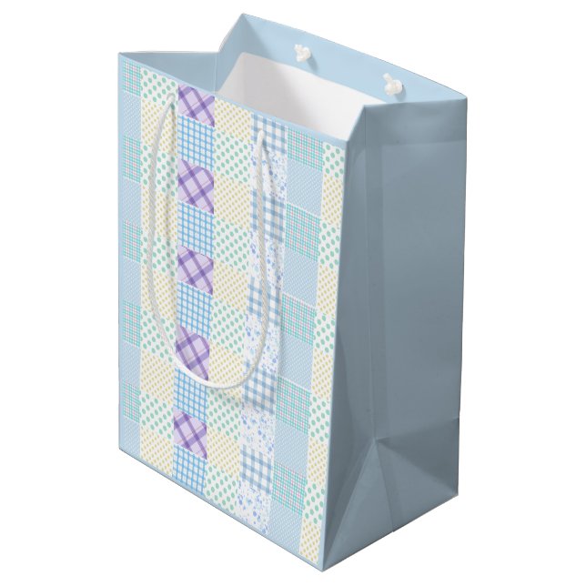 Blaues Karomuster Mittlere Geschenktüte (Rückseite Schrägansicht)