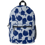 Blaues Katzenmuster Bedruckter Rucksack<br><div class="desc">Indigo, marinierte und staubige blaue Katzenmuster. Originelle Kunst von Nic Squirrell.</div>