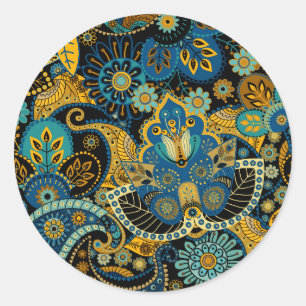 Blaues Khokhlom Runder Aufkleber
