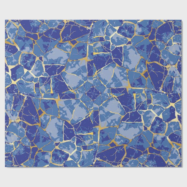 Blaues Kintsugi-Goldader-Geschenkpapier Geschenkpapier (Flach)
