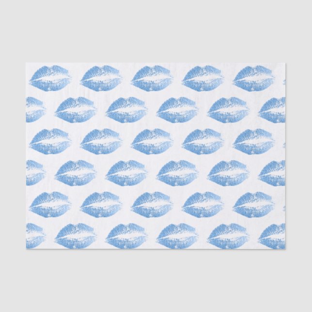 Blaues Kiss-Muster des Glitzer Seidenpapier (Vorderseite)