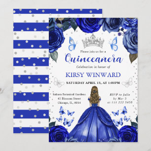 Blaues Kleid Blonde Haare Prinzessin Quinceanera Einladung