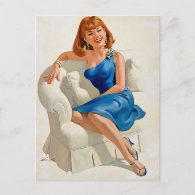 Blaues Kleid Postkarte (Vorderseite)