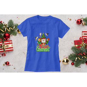 Blaues Kolibri-Weihnachts-T-Shirt mit Elfen T-Shirt