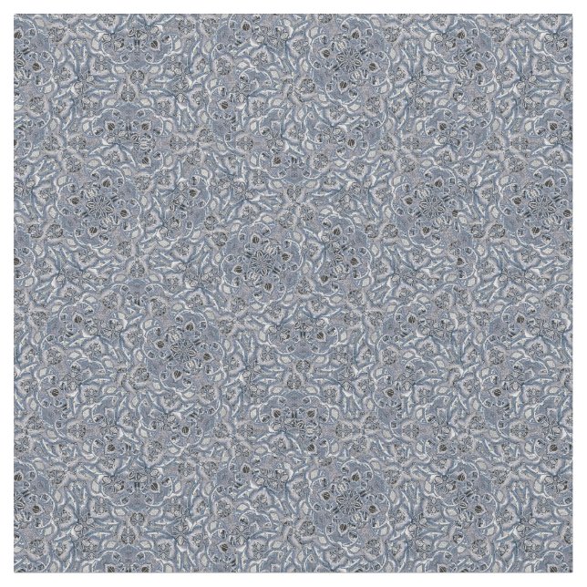 Blaues, komplexes Mandala-Druckmuster Stoff (Nahaufnahme)