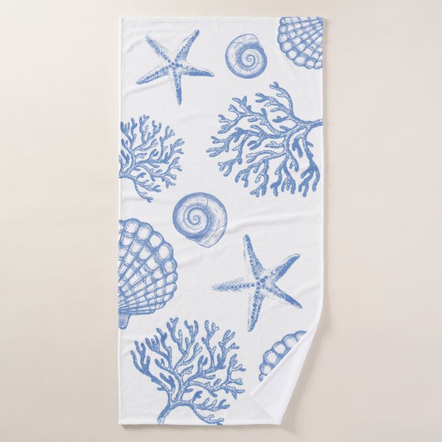 Blaues Korallen-und Seashells-Badezimmer-Tuch-Set Badhandtuch Set (Badehandtuch)
