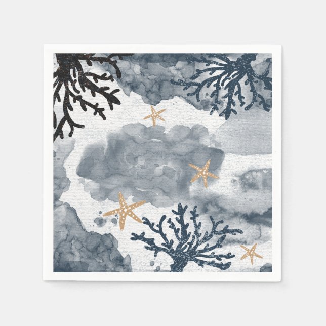 Blaues Korallenriff Wasserfarbe Elegantes Party Serviette (Vorderseite)