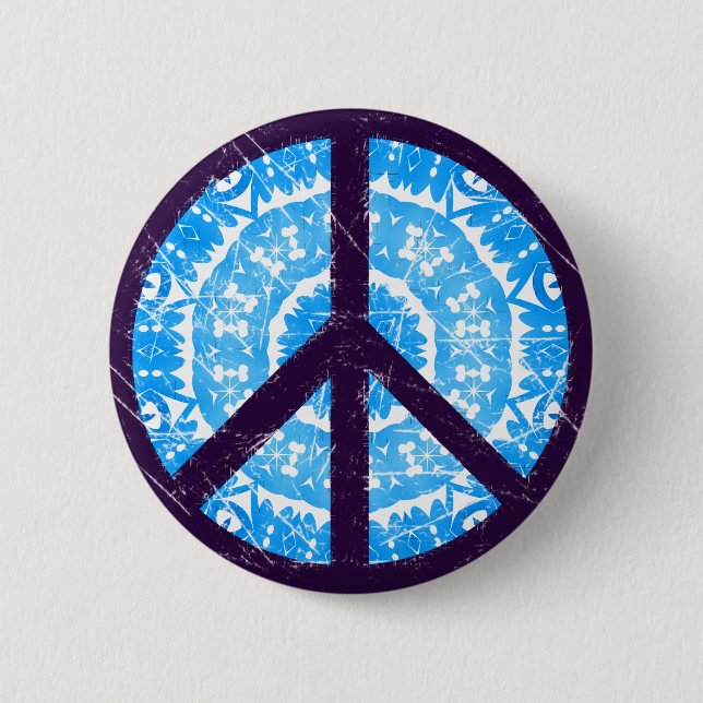 Blaues Krawatten-Friedenszeichen Button (Vorderseite)
