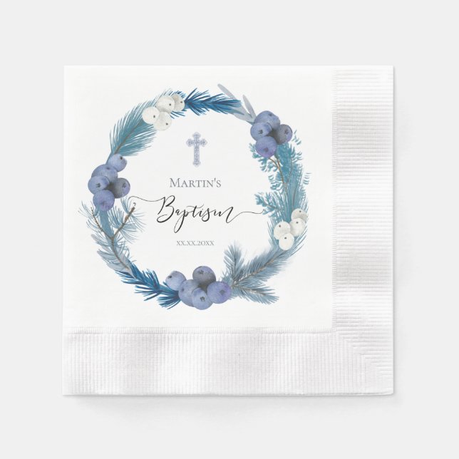Blaues Kreidepapier für die Wintertaufe Serviette (Vorderseite)