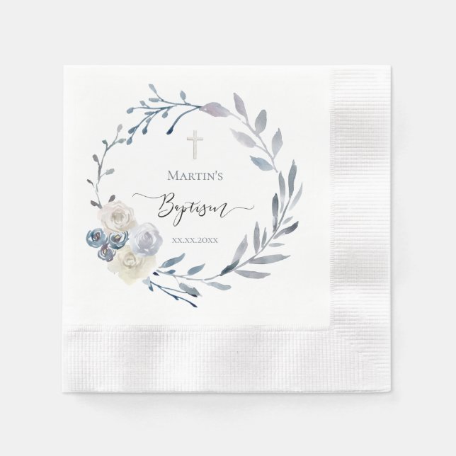 Blaues Kreidepapier für Taufe Serviette (Vorderseite)
