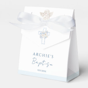 Blaues Kreuz Engel Taufe floral Geschenkschachtel