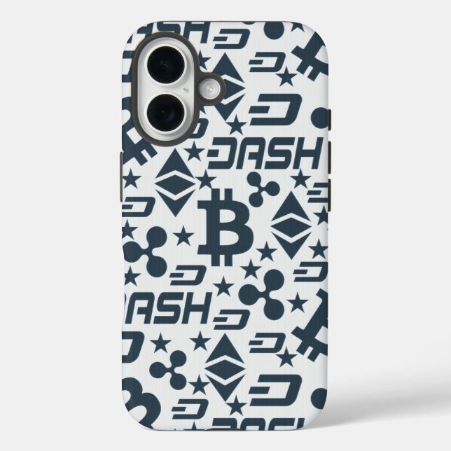 Blaues Kryptowährungsmuster iPhone 16 Hülle (Rückseite)