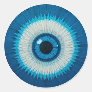 Blaues künstlerisches Böse-Augen-Design Runder Aufkleber