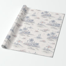 Blaues Küsten-Tropen-Französisches Toile-Muster