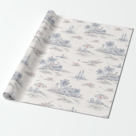 Blaues Küsten-Tropen-Französisches Toile-Muster Geschenkpapier