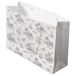 Blaues Küsten-Tropen-Französisches Toile-Muster Große Geschenktüte
