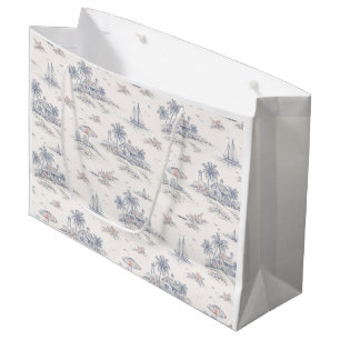 Blaues Küsten-Tropen-Französisches Toile-Muster Große Geschenktüte