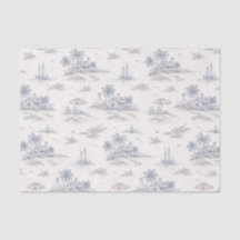Blaues Küsten-Tropen-Französisches Toile-Muster