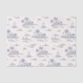 Blaues Küsten-Tropen-Französisches Toile-Muster Seidenpapier